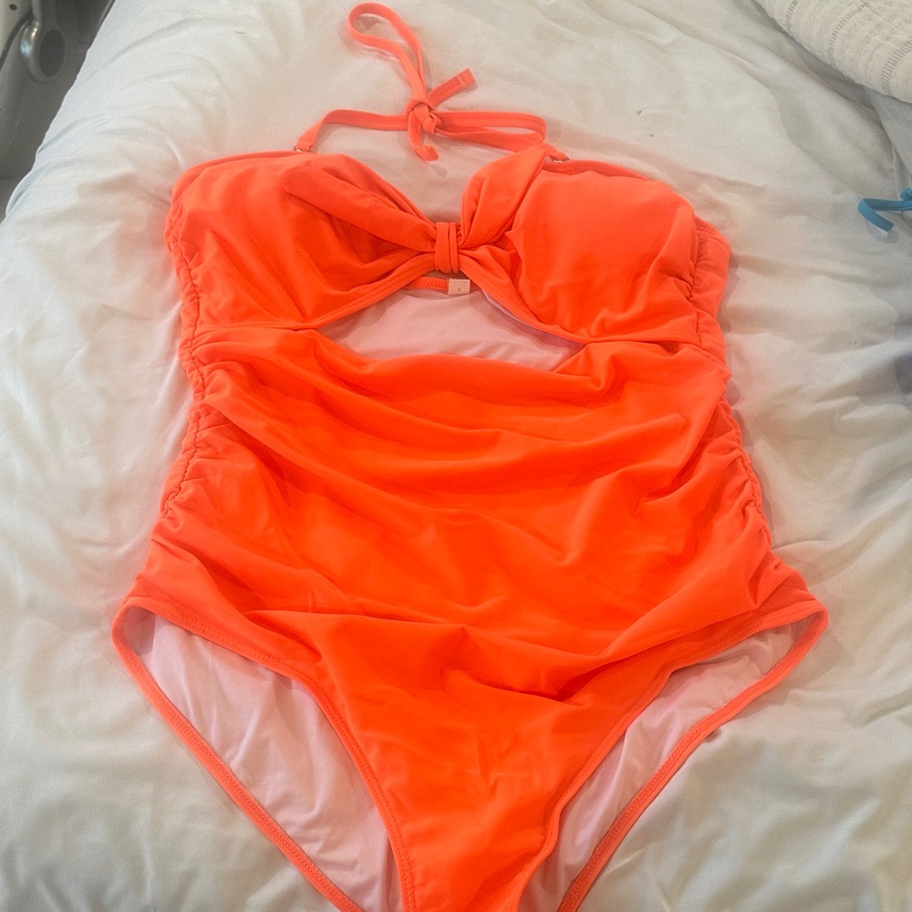 Tempt Me Womens Neon Orange One-Piece Swimsuit w/cut-out.Very flattering.